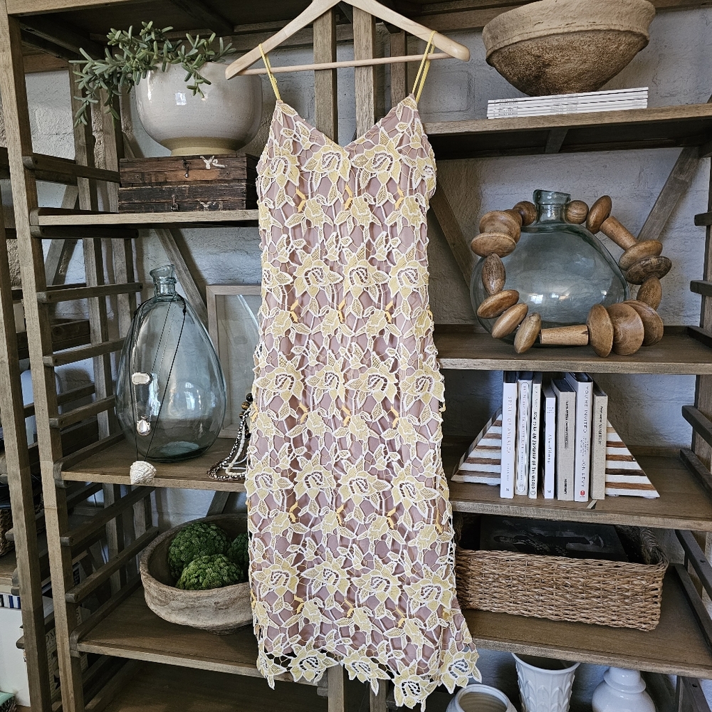 Revolve NBD Donna Dress Sunshine Nude Lace Cocktail Dress M - Picture 7 of 8